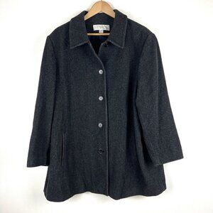 Women’s Vintage Elizabeth Wool Pea Coat Sz 24 W Dark Gray Herringbone Office